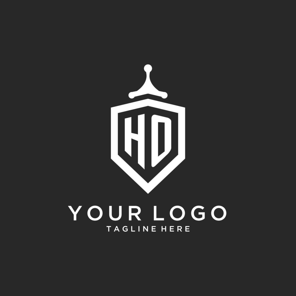 HO monogram logo initial with shield guard shape design vector