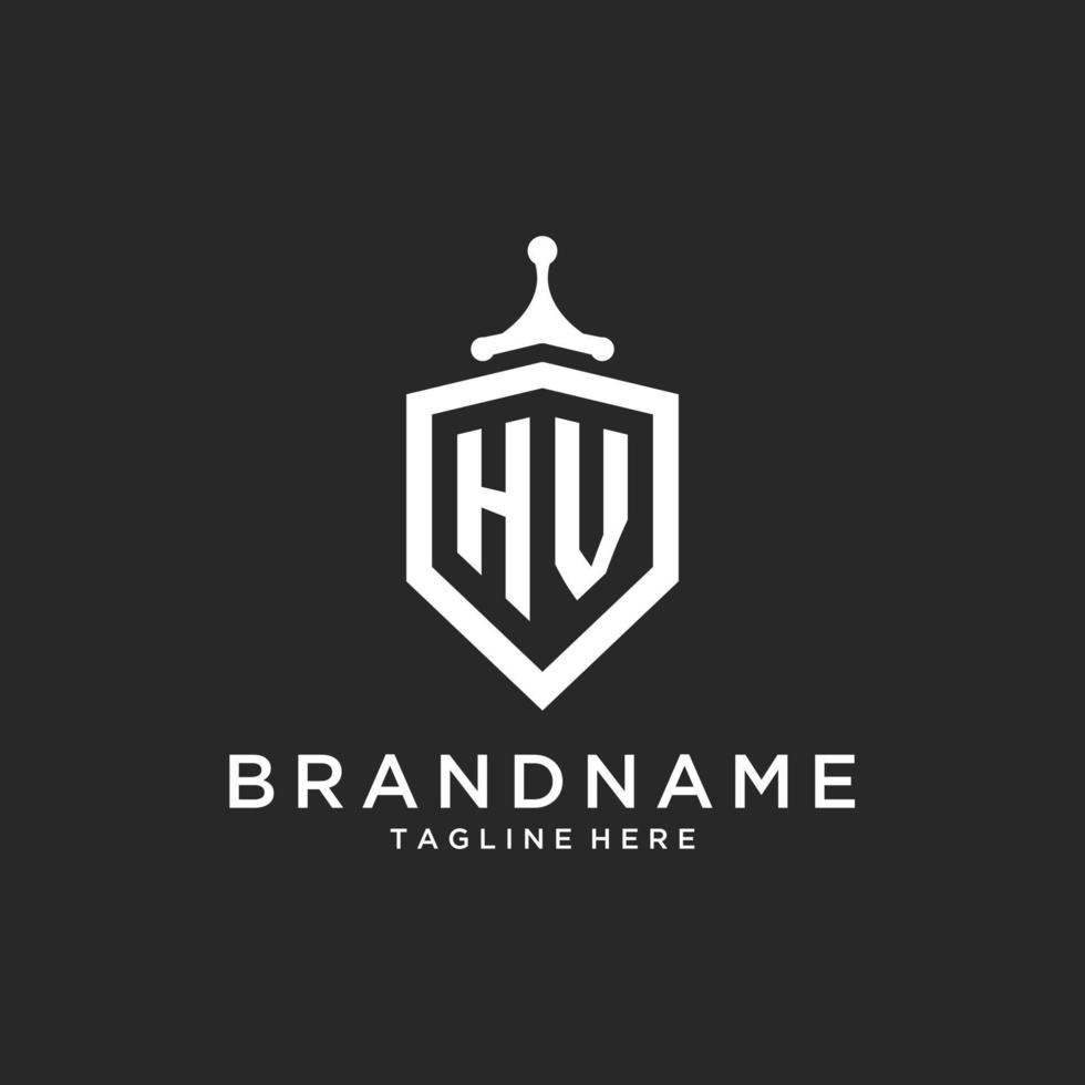 HV monogram logo initial with shield guard shape design vector