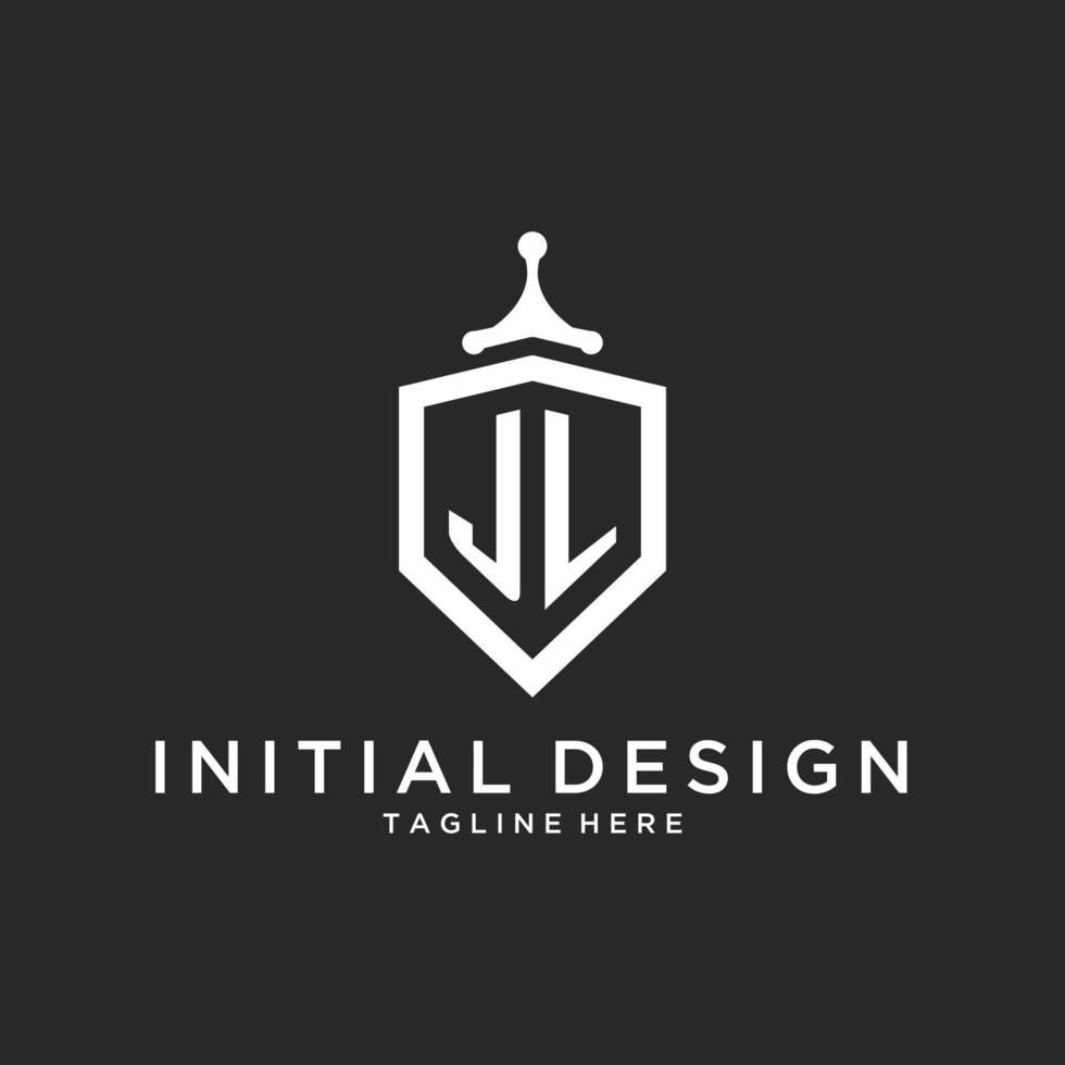 JL monogram logo initial with shield guard shape design vector