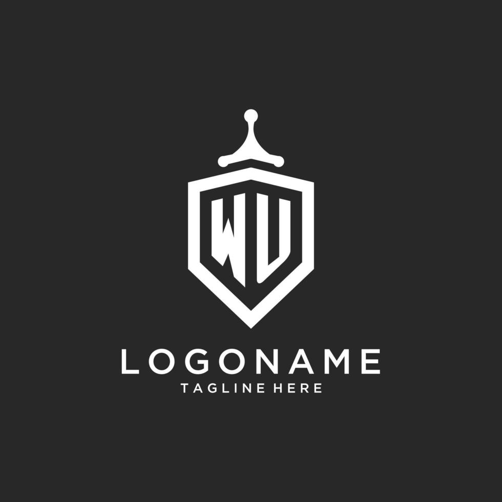 WU monogram logo initial with shield guard shape design vector