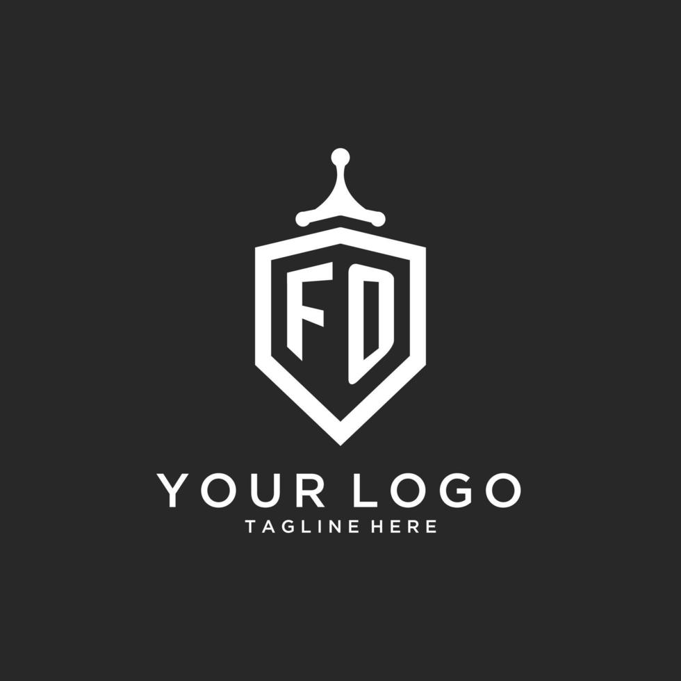 FO monogram logo initial with shield guard shape design vector