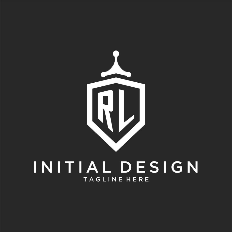 RL monogram logo initial with shield guard shape design vector