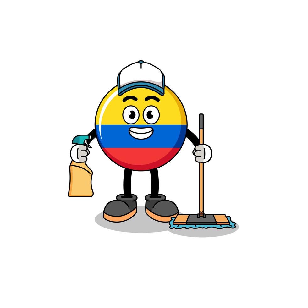 Character mascot of colombia flag as a cleaning services vector