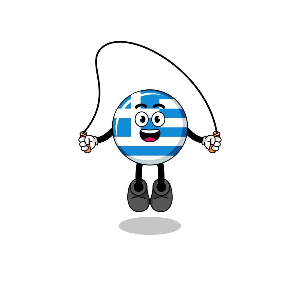 la caricatura de la mascota de la bandera de grecia está jugando a saltar la cuerda vector