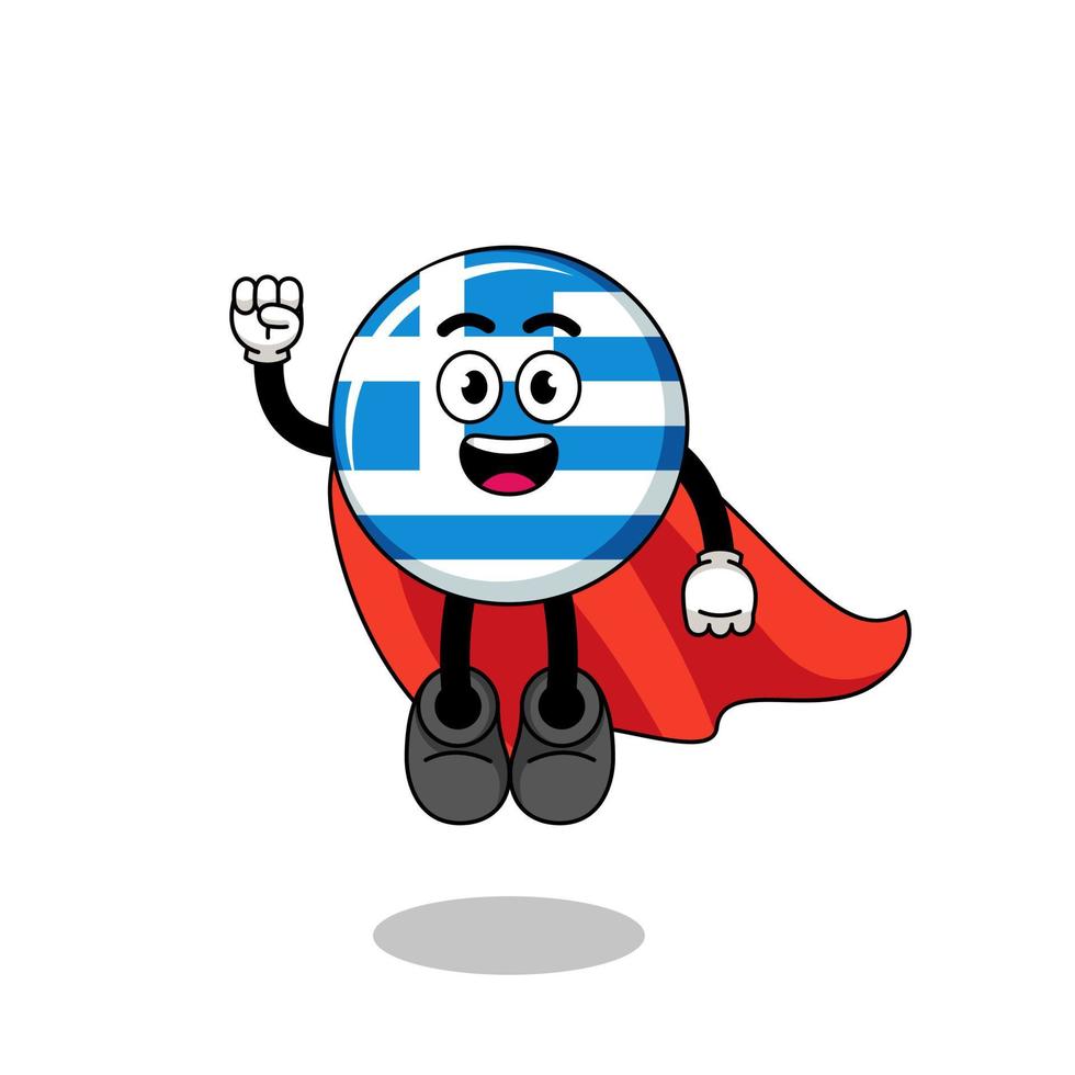 dibujos animados de bandera de grecia con superhéroe volador vector