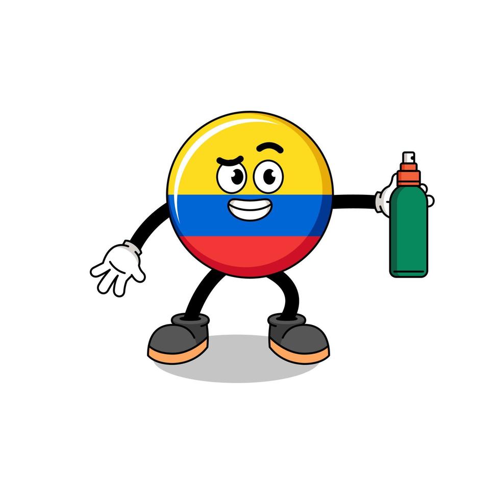 colombia flag illustration cartoon holding mosquito repellent vector