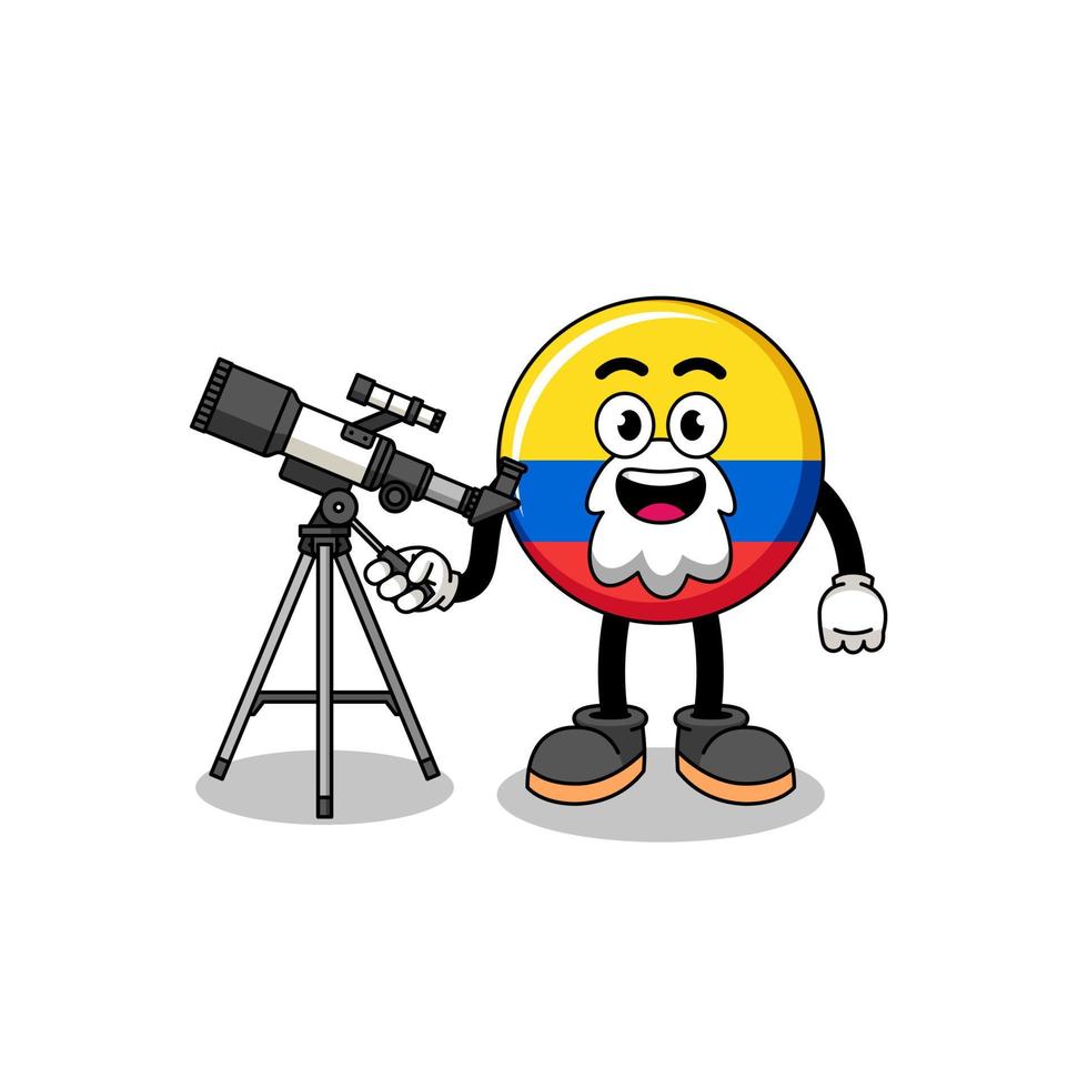 Illustration of colombia flag mascot as an astronomer vector