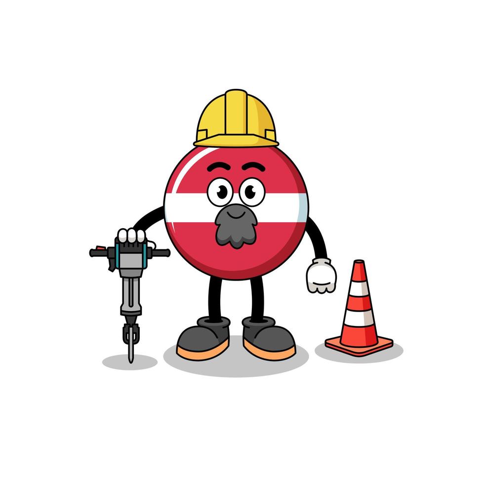 Character cartoon of latvia flag working on road construction vector