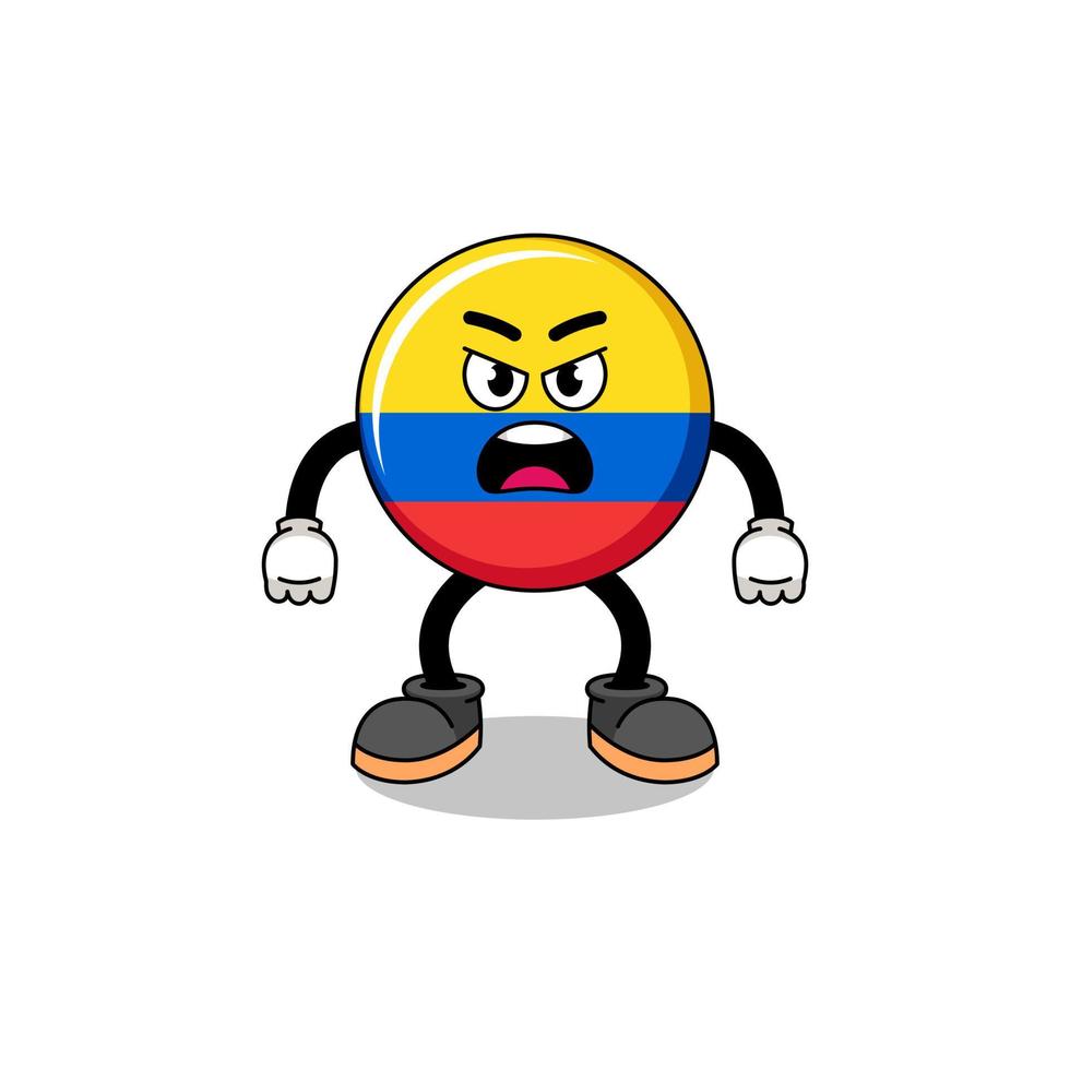 colombia flag cartoon illustration with angry expression vector