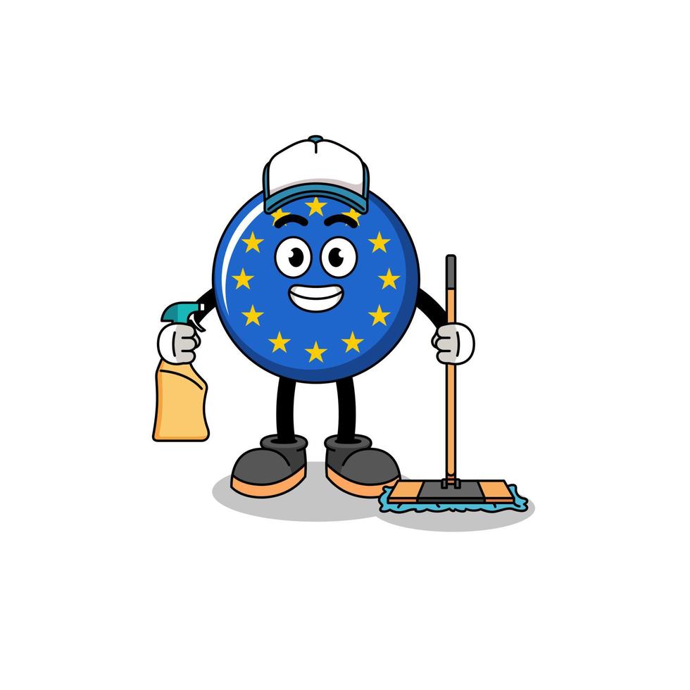 Character mascot of europe flag as a cleaning services vector