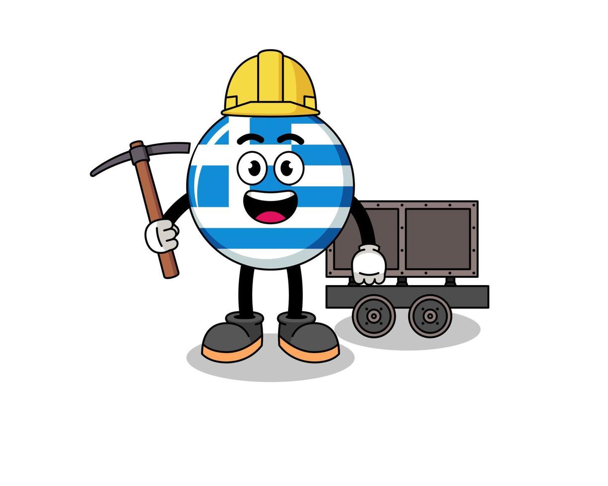 Mascot Illustration of greece flag miner vector