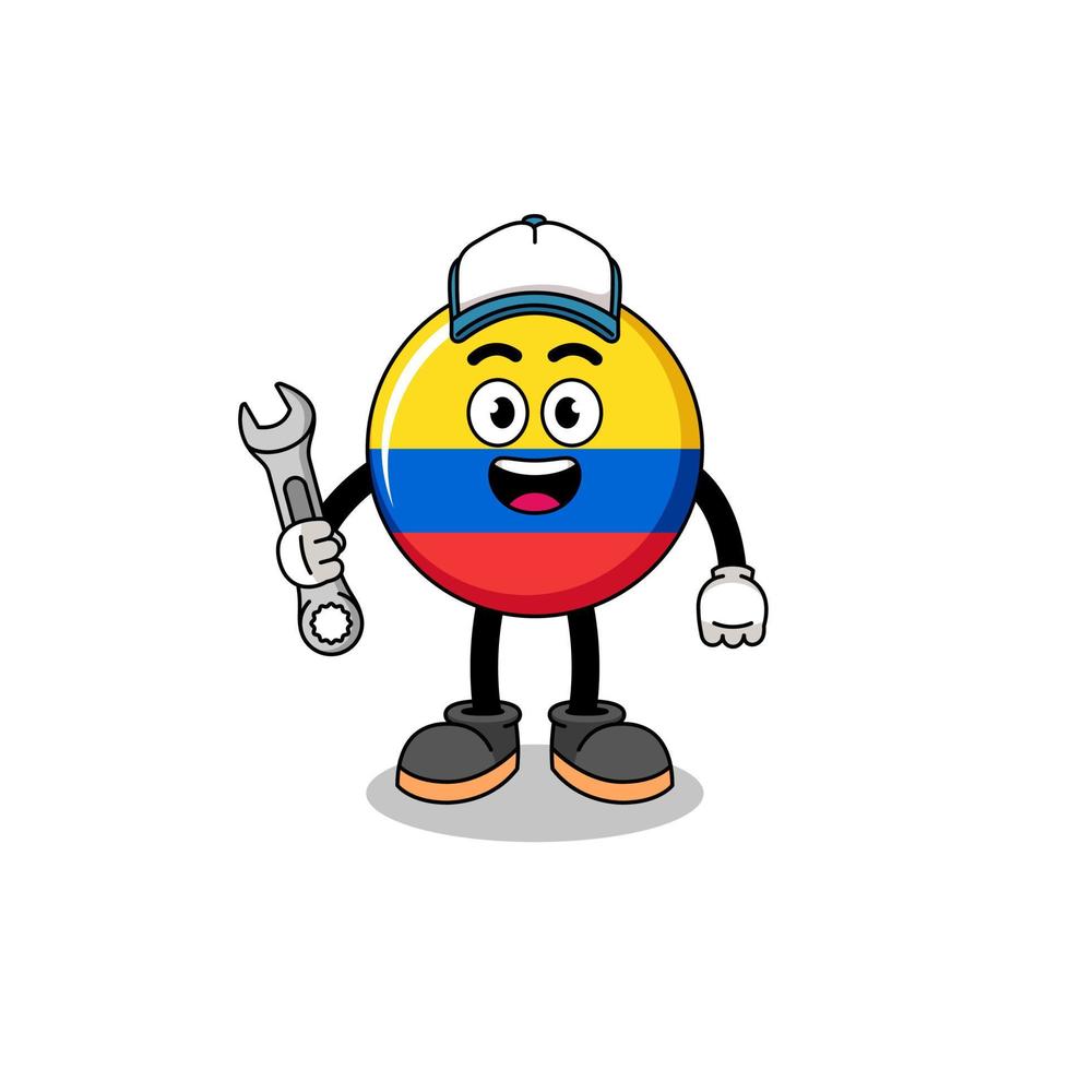 colombia flag illustration cartoon as a mechanic vector