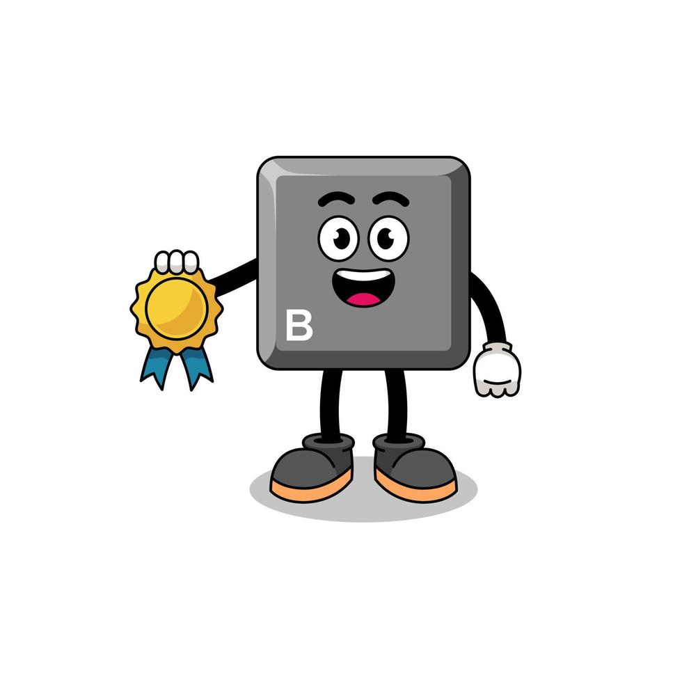 keyboard B key cartoon illustration with satisfaction guaranteed medal vector