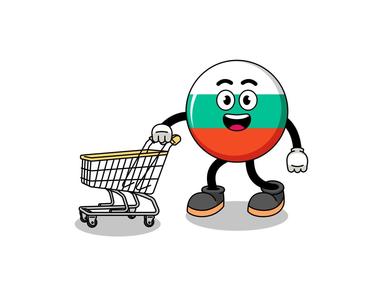 Cartoon of bulgaria flag holding a shopping trolley vector