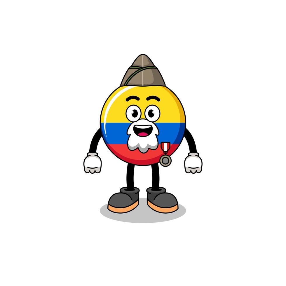 Character cartoon of colombia flag as a veteran vector