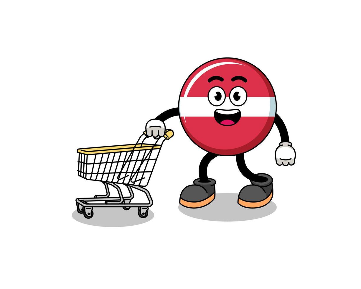 Cartoon of latvia flag holding a shopping trolley vector