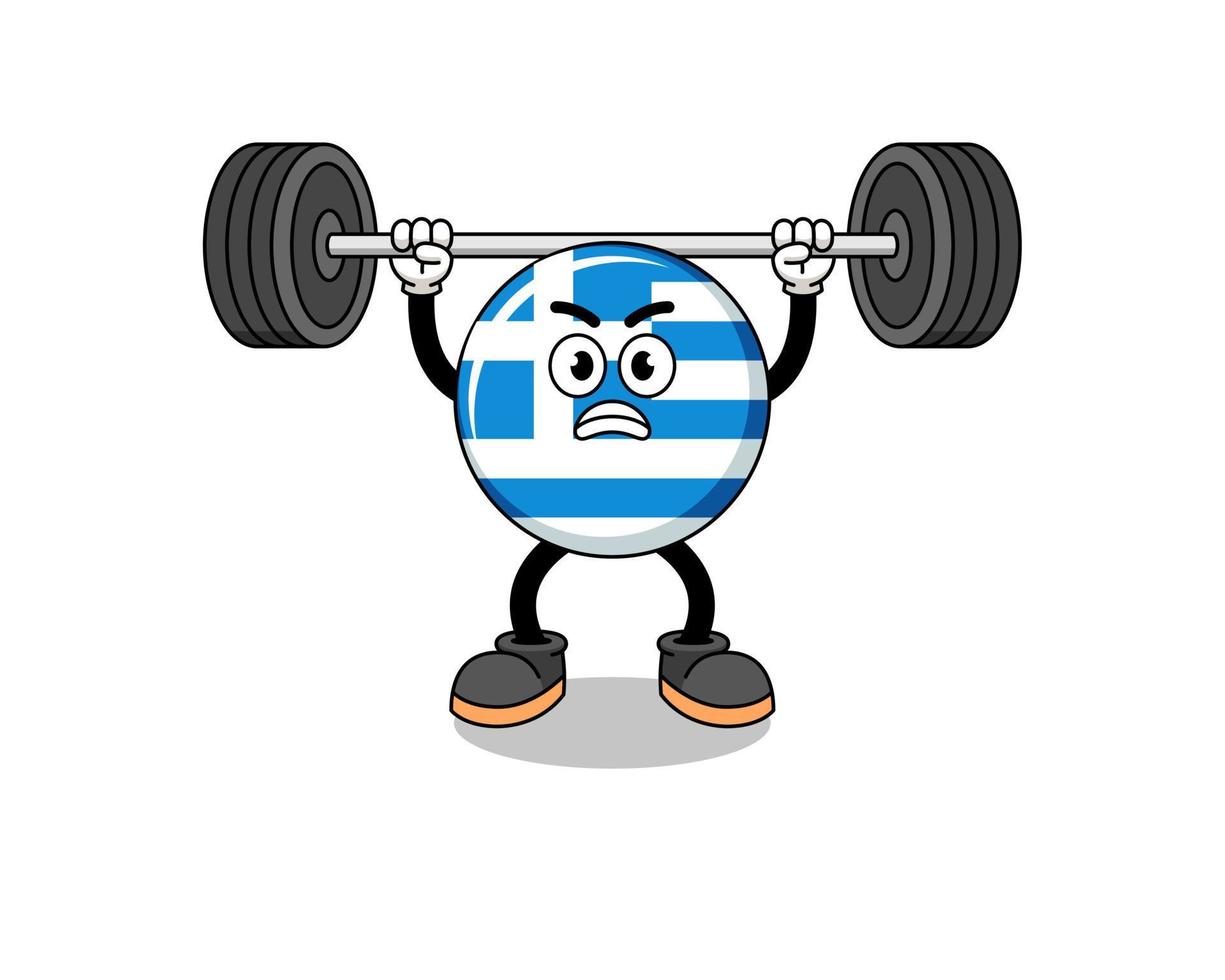 greece flag mascot cartoon lifting a barbell vector