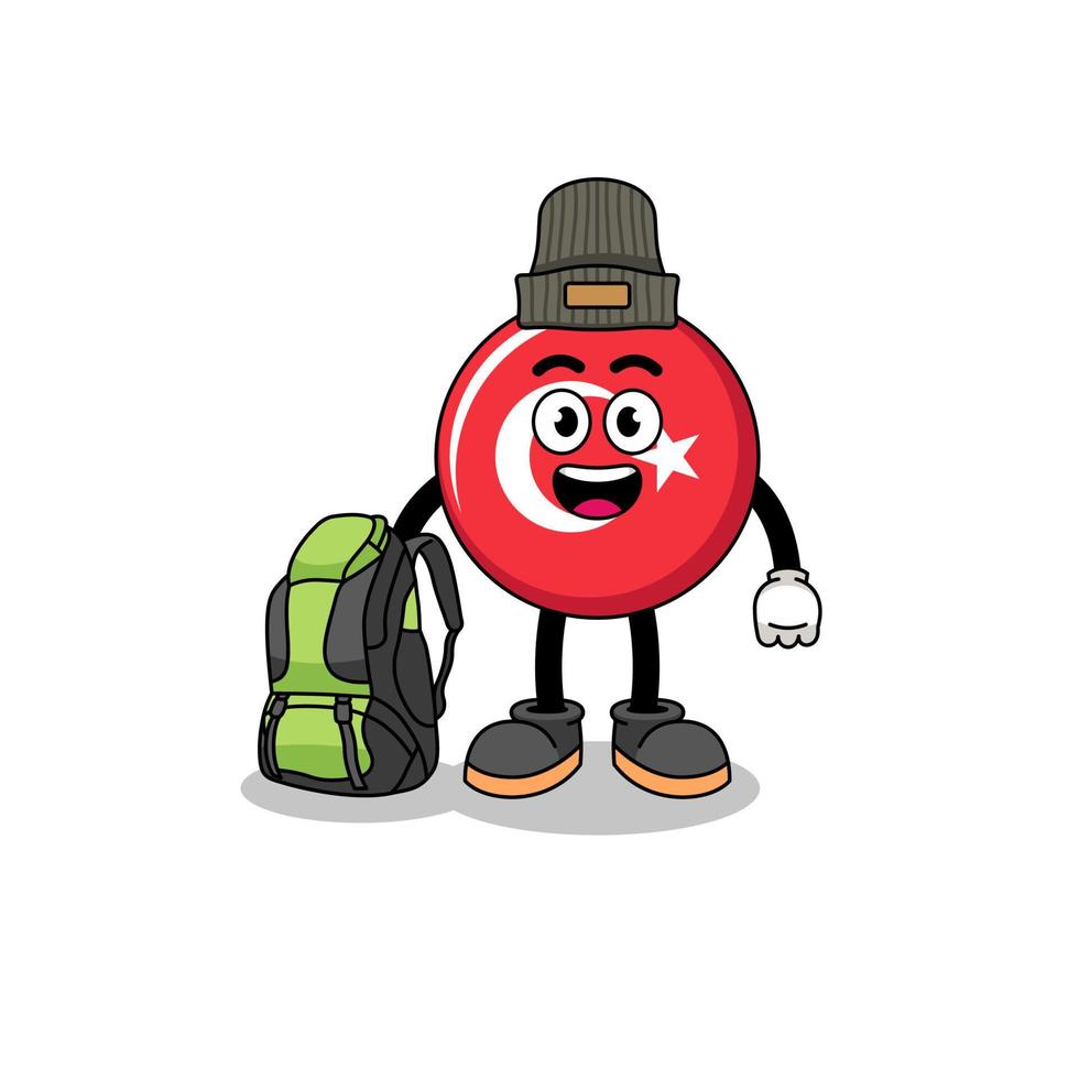 Illustration of turkey flag mascot as a hiker vector