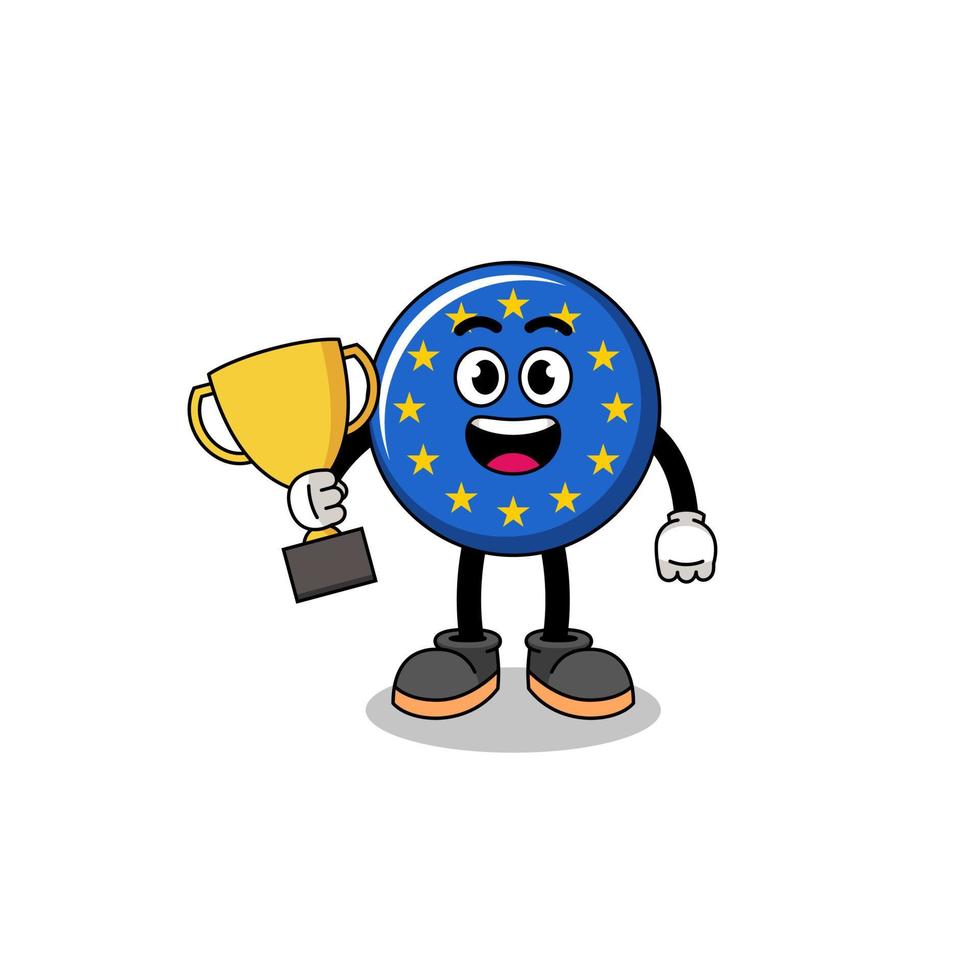 Cartoon mascot of europe flag holding a trophy vector