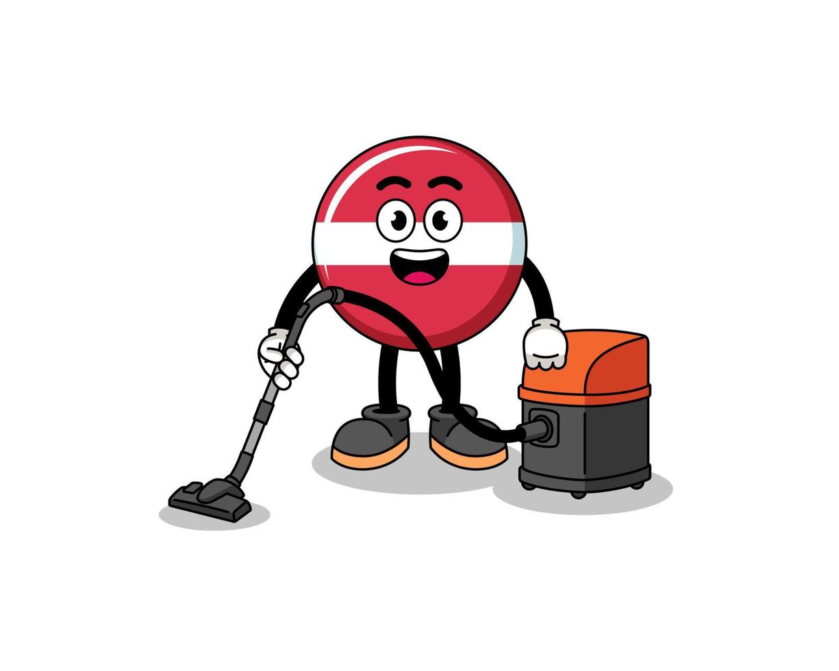 Character mascot of latvia flag holding vacuum cleaner vector