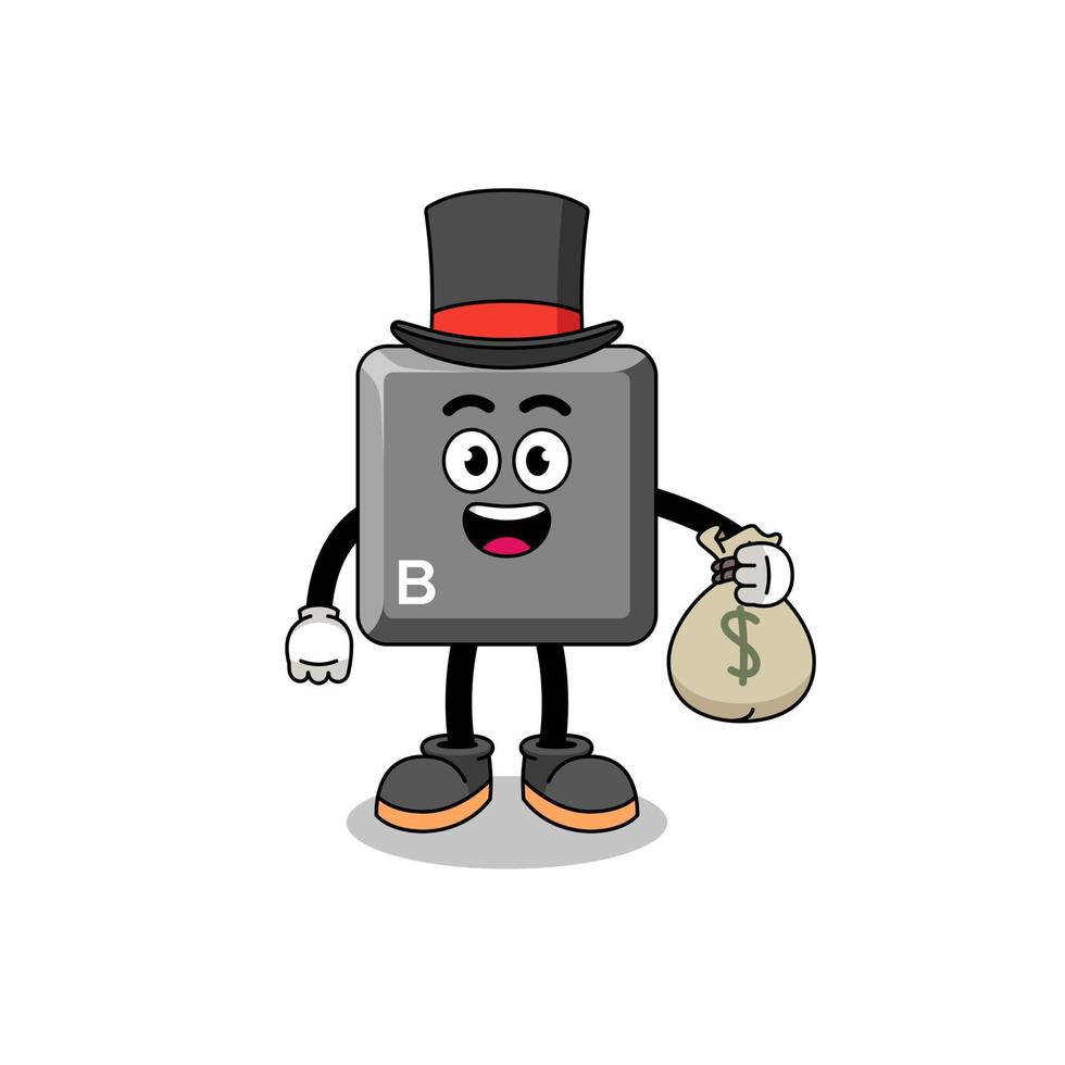 keyboard B key mascot illustration rich man holding a money sack vector