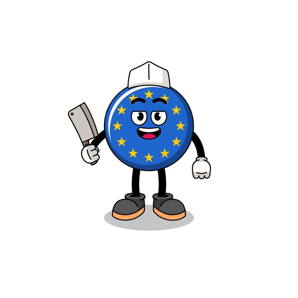 mascota de la bandera de europa como carnicero vector