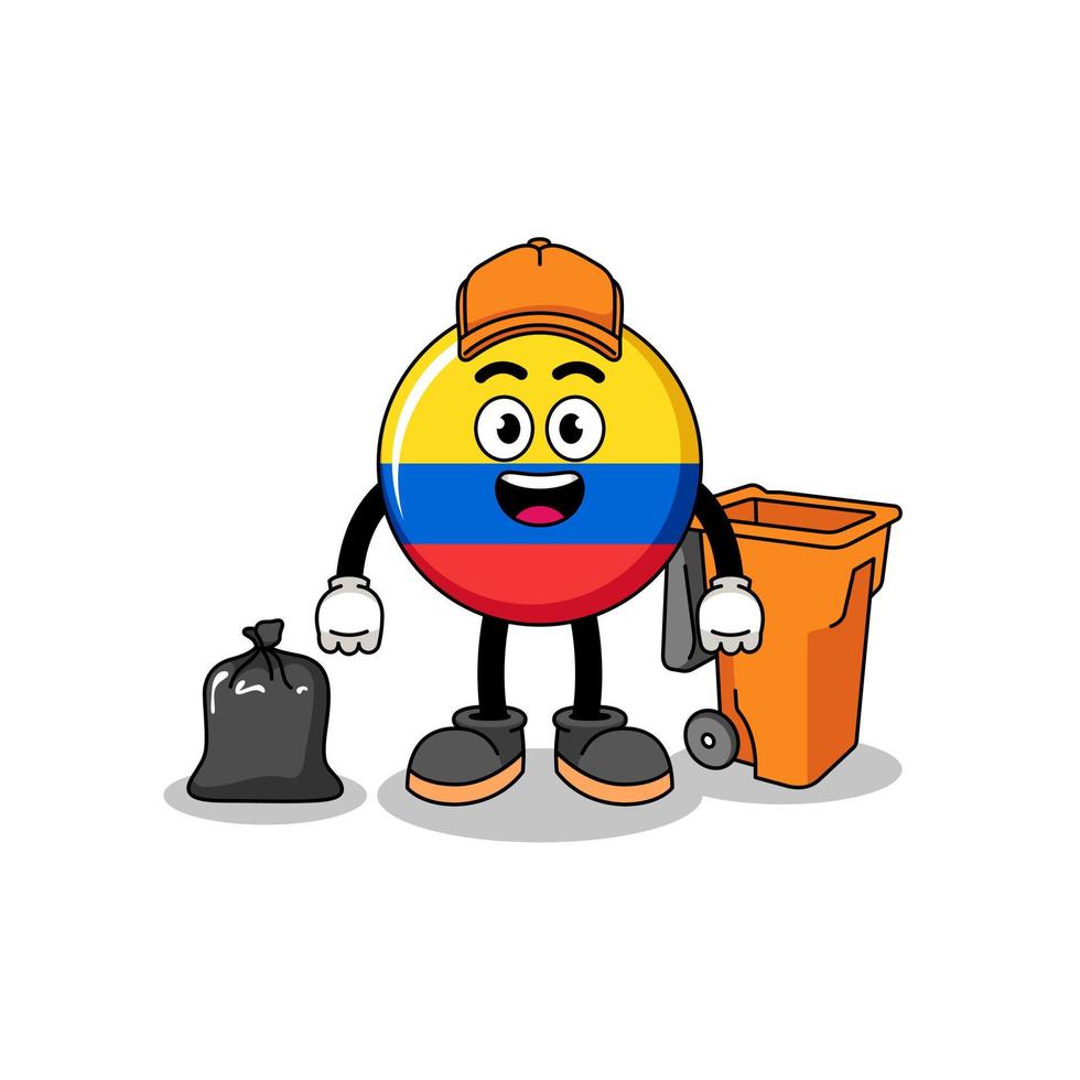 Illustration of colombia flag cartoon as a garbage collector vector