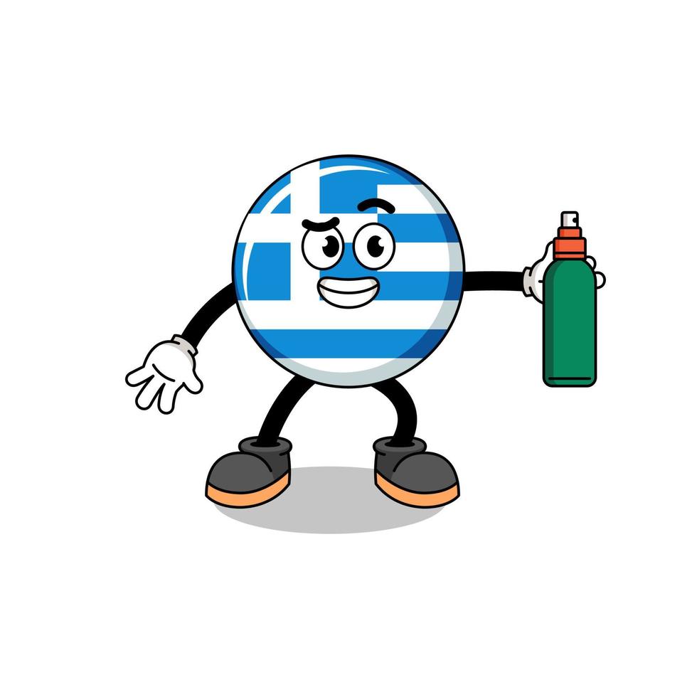 greece flag illustration cartoon holding mosquito repellent vector