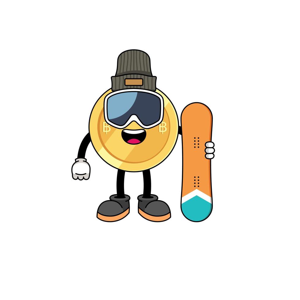 Mascot cartoon of thai baht snowboard player vector