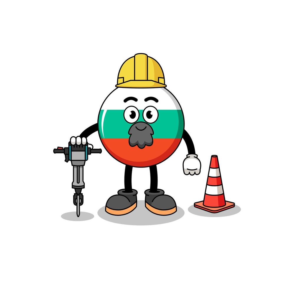 Character cartoon of bulgaria flag working on road construction vector