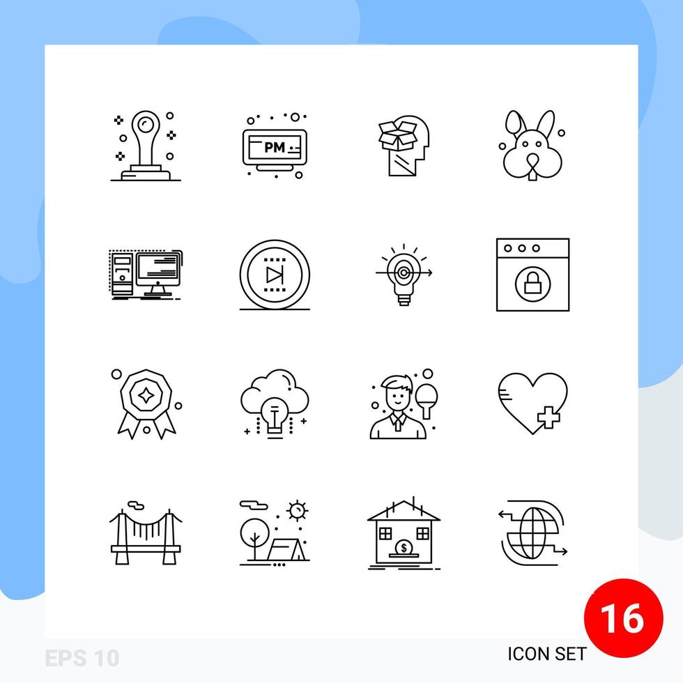 Outline Pack of 16 Universal Symbols of hardware computer unbox rabbit bynny Editable Vector Design Elements