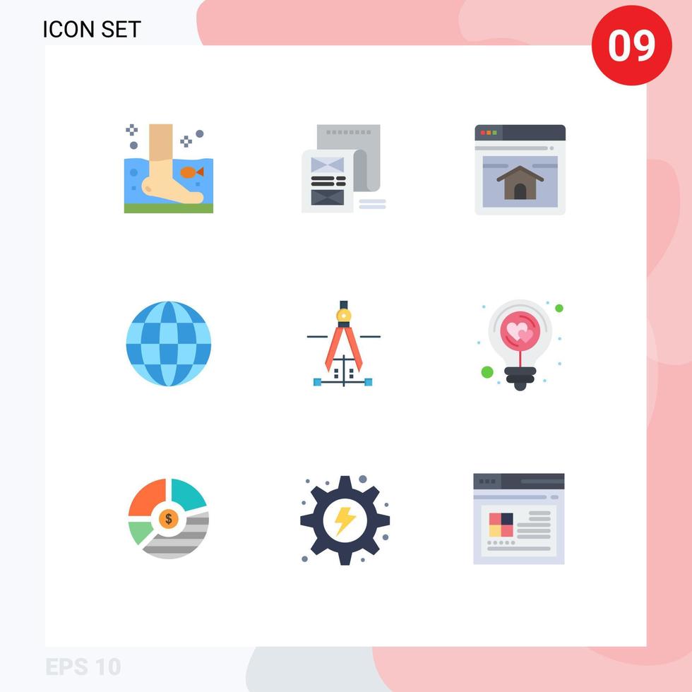 Set of 9 Modern UI Icons Symbols Signs for compass globe message earth webpage Editable Vector Design Elements