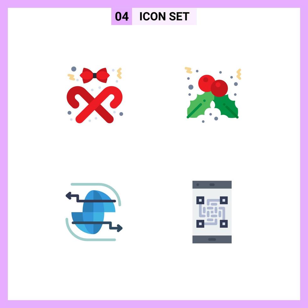 4 Creative Icons Modern Signs and Symbols of ribbon globe christmas christmas communication Editable Vector Design Elements
