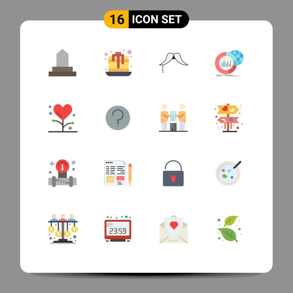 paquete de 16 signos y símbolos de colores planos modernos para medios de impresión web, como datos de hipster del mundo de enfermedades, gran paquete editable de elementos creativos de diseño de vectores