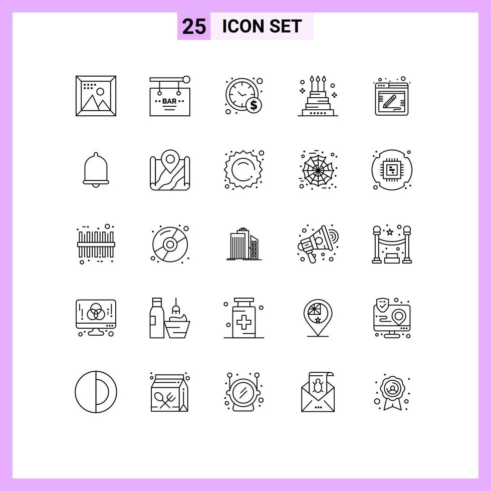 Stock Vector Icon Pack of 25 Line Signs and Symbols for holiday event party celebration business Editable Vector Design Elements