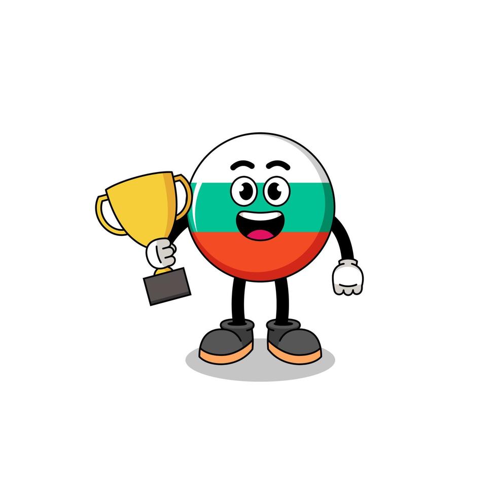 Cartoon mascot of bulgaria flag holding a trophy vector