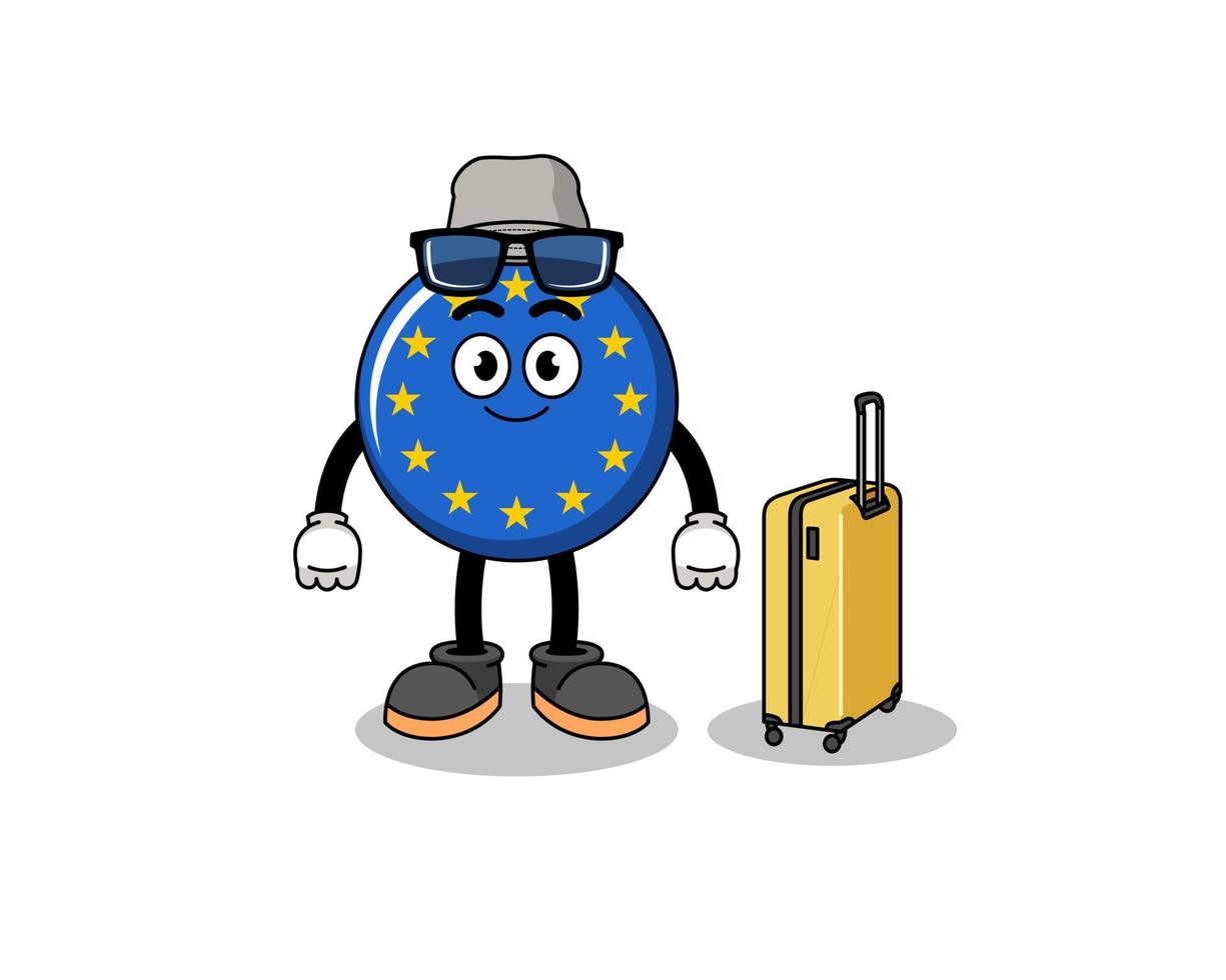 mascota de la bandera de europa haciendo vacaciones vector