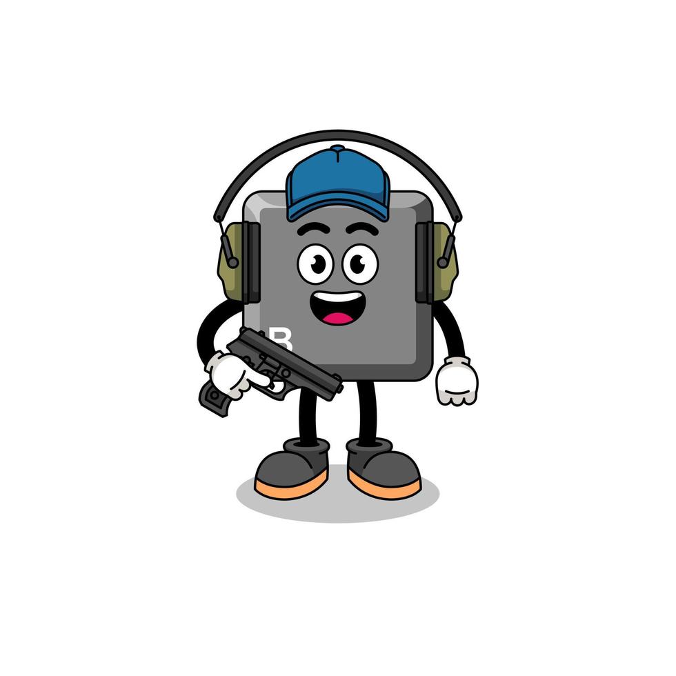 Character mascot of keyboard B key doing shooting range vector