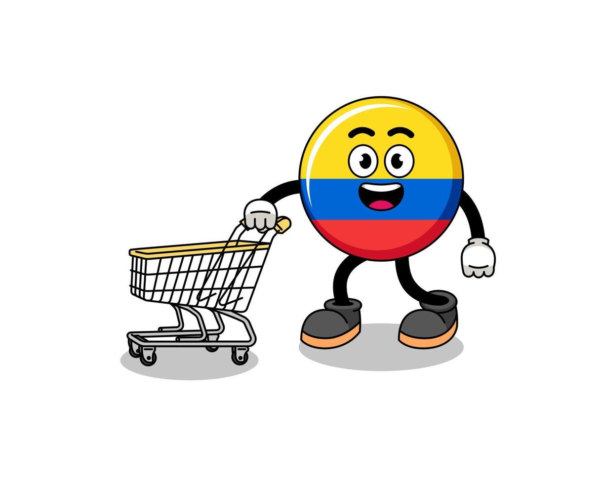 Cartoon of colombia flag holding a shopping trolley vector