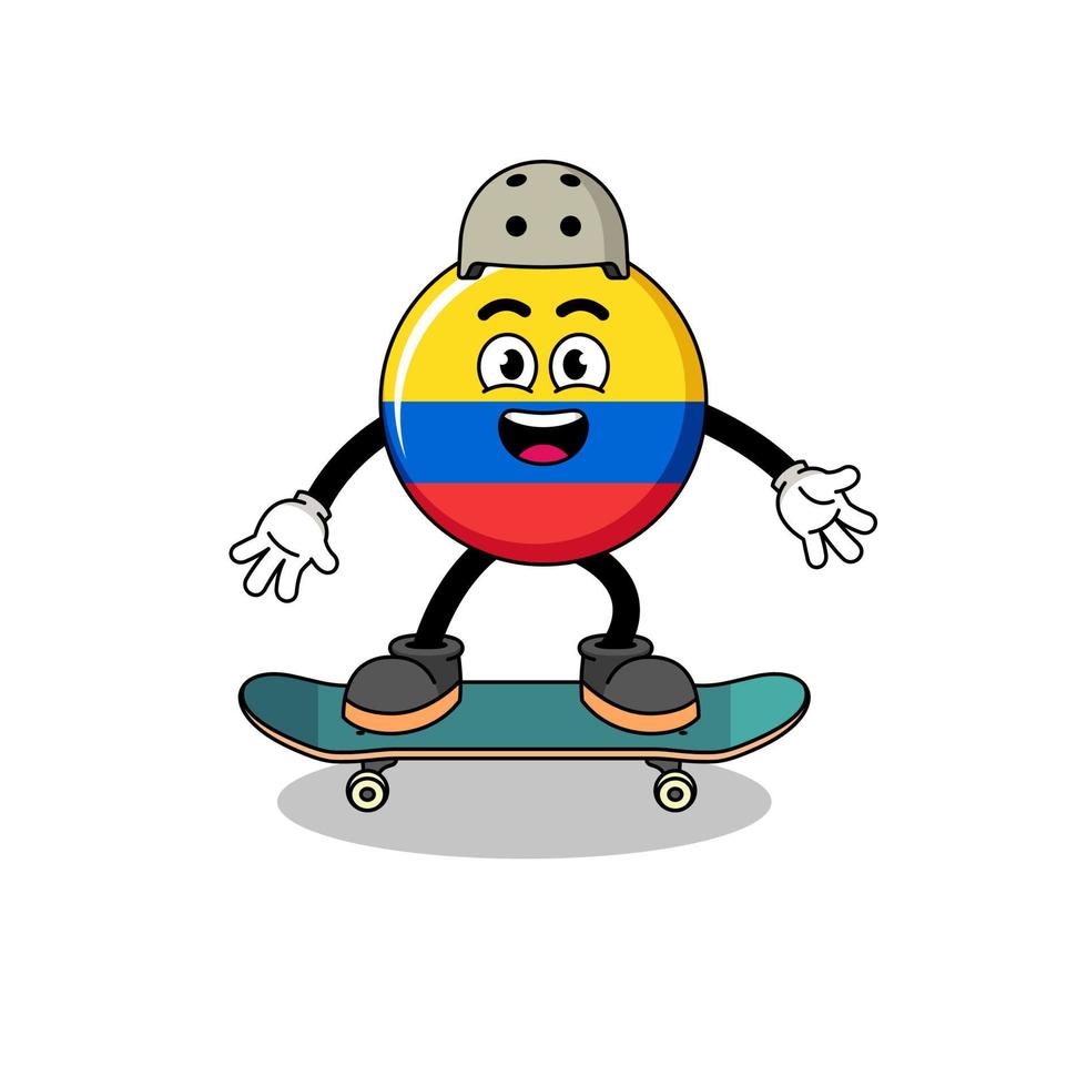 colombia flag mascot playing a skateboard vector
