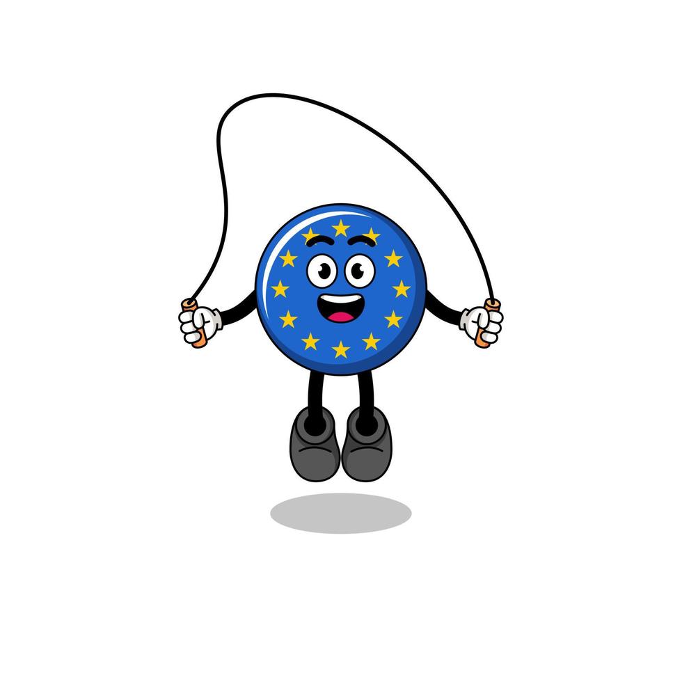 europe flag mascot cartoon is playing skipping rope vector