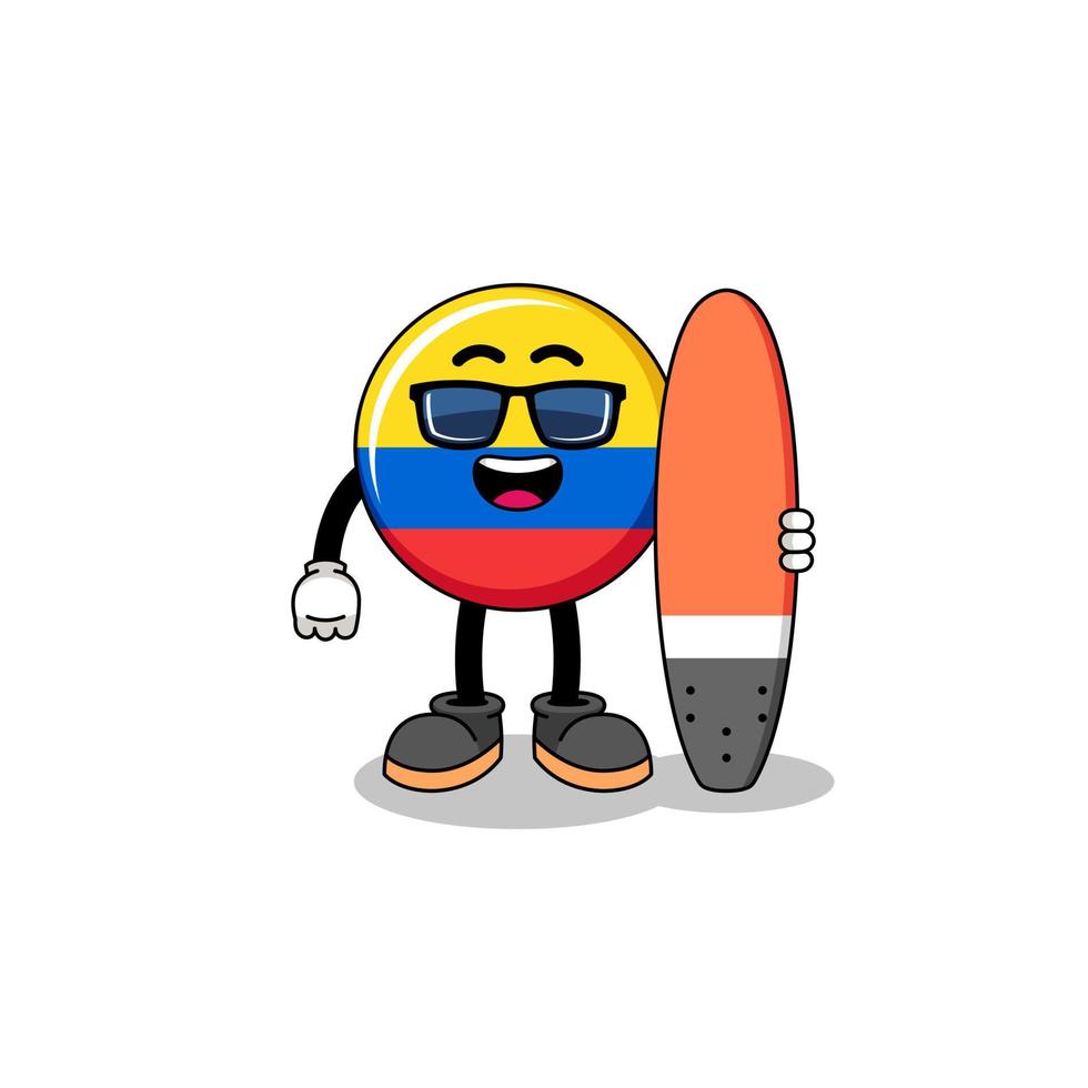 Mascot cartoon of colombia flag as a surfer vector