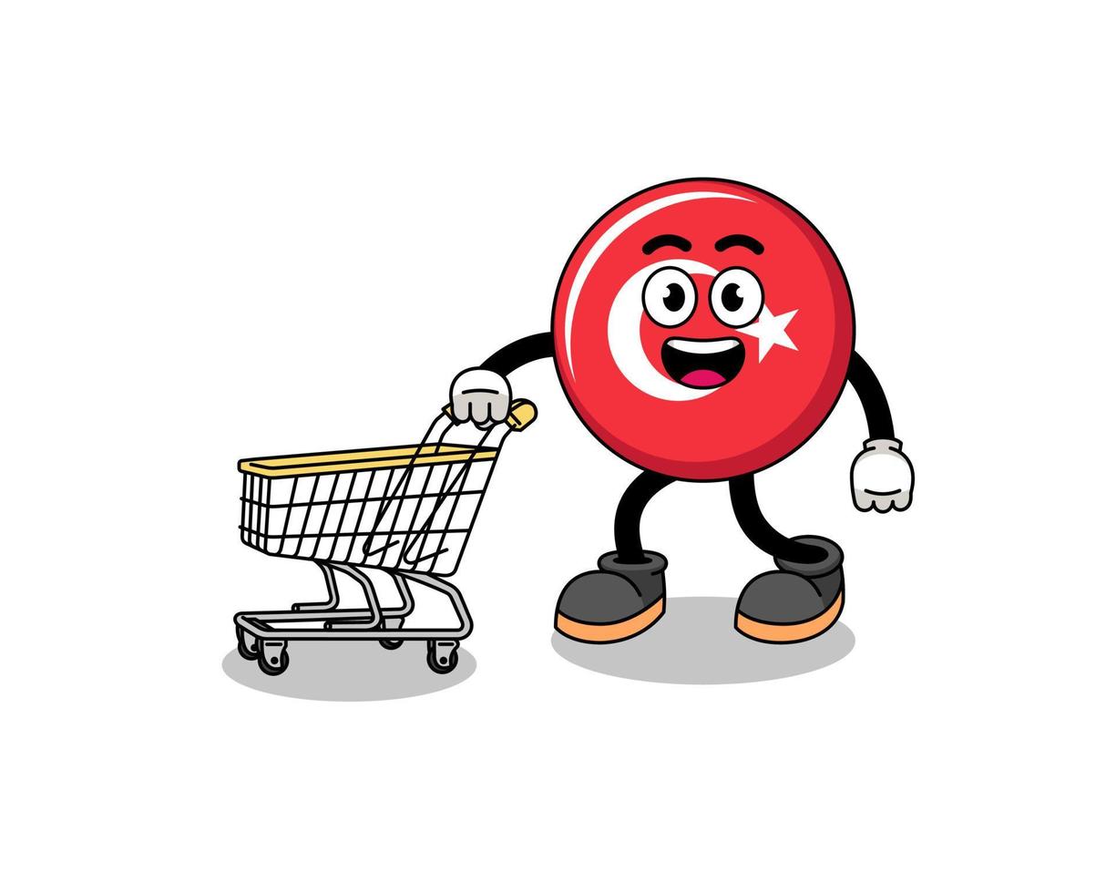 Cartoon of turkey flag holding a shopping trolley vector