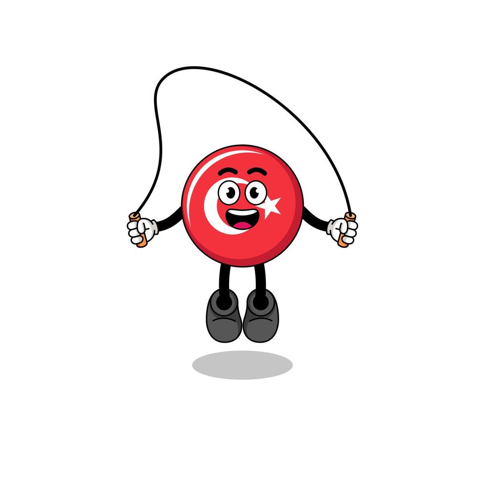 turkey flag mascot cartoon is playing skipping rope vector