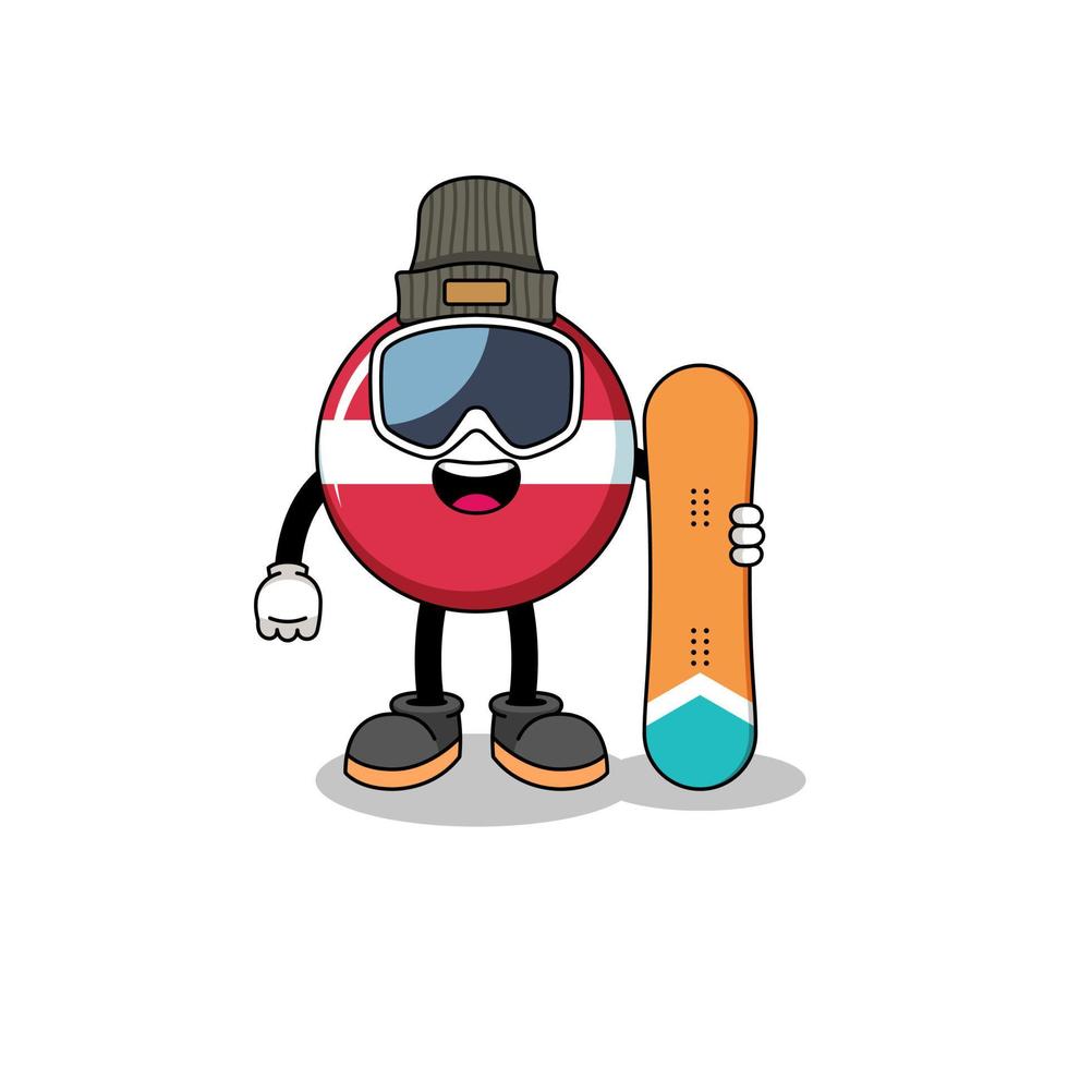 Mascot cartoon of latvia flag snowboard player vector
