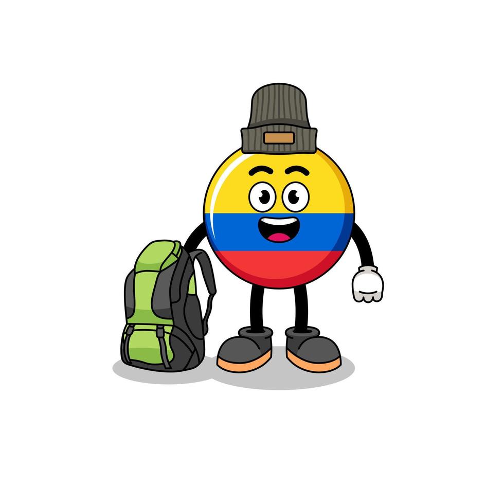 Illustration of colombia flag mascot as a hiker vector