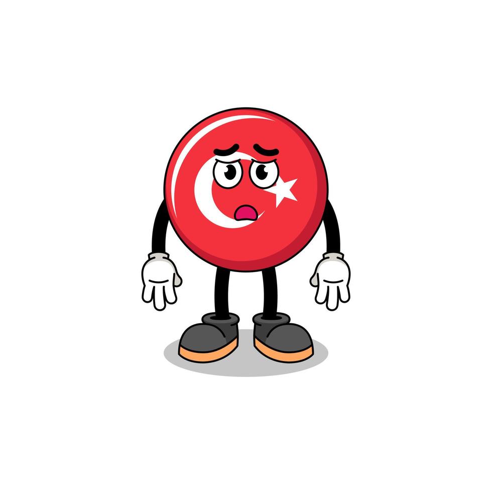 turkey flag cartoon illustration with sad face vector