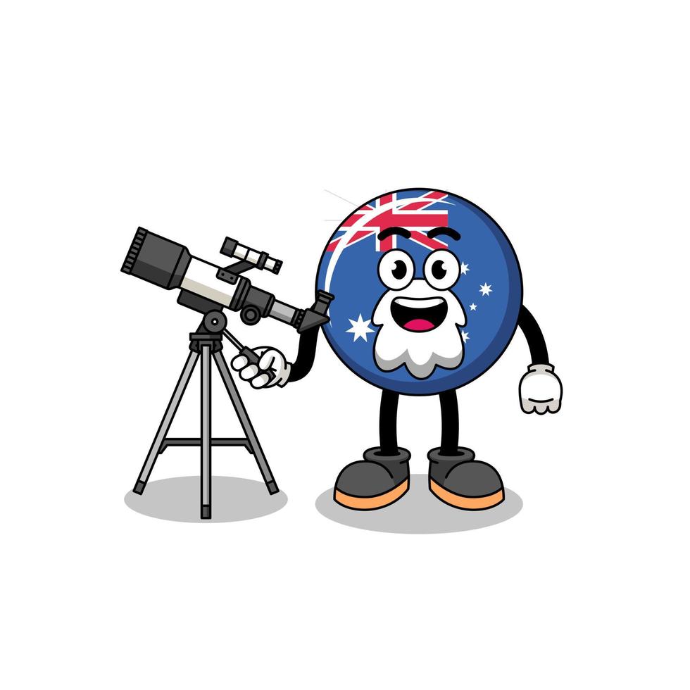 Illustration of australia flag mascot as an astronomer vector