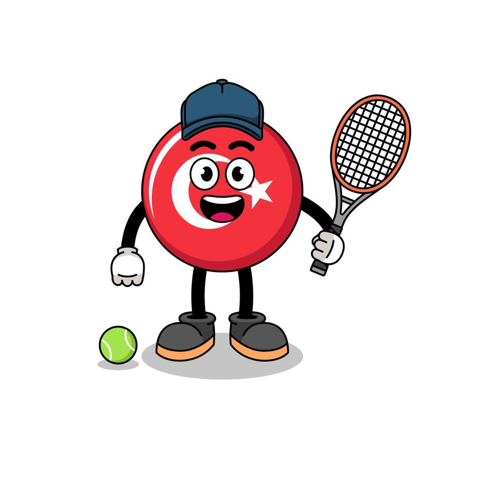 turkey flag illustration as a tennis player vector