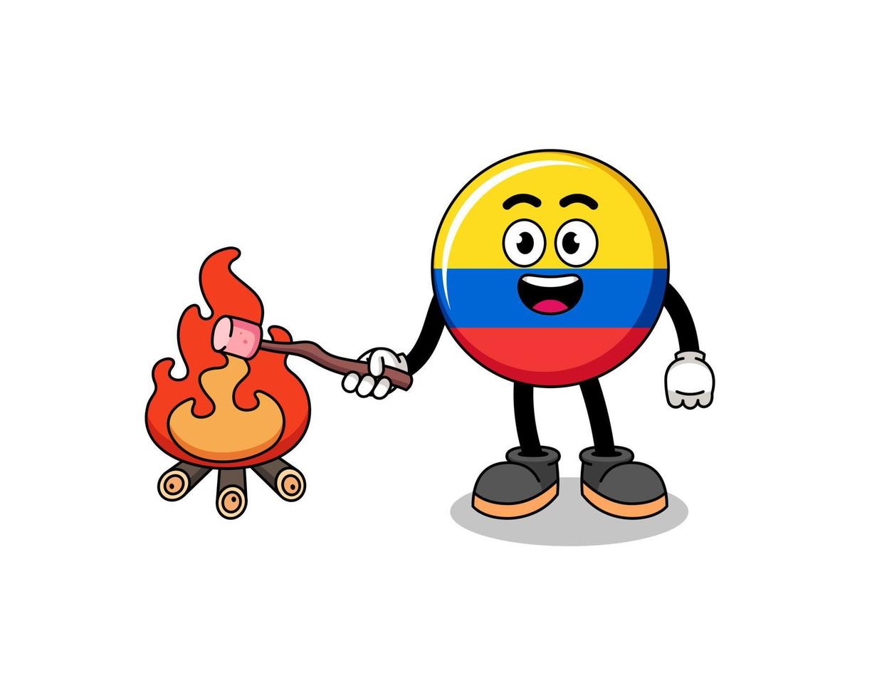 Illustration of colombia flag burning a marshmallow vector